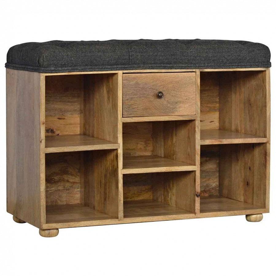 Shoe Storage Bench With Upholstered Black Tweed Seat - Price Crash Furniture