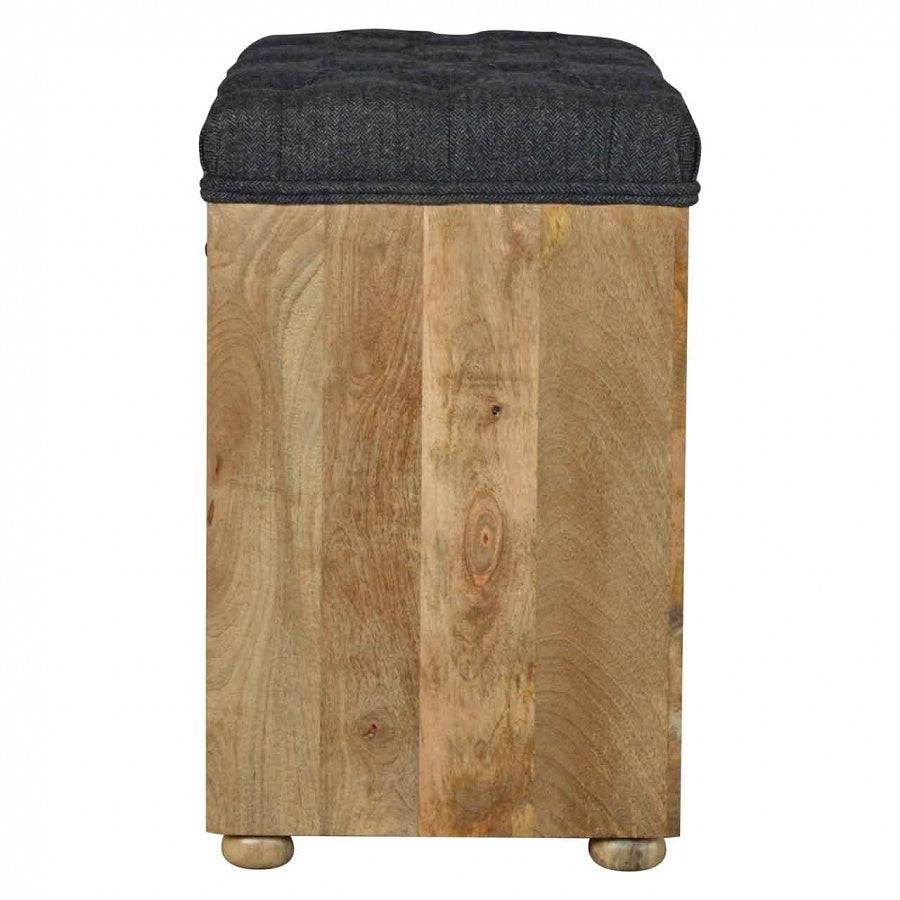 Shoe Storage Bench With Upholstered Black Tweed Seat - Price Crash Furniture