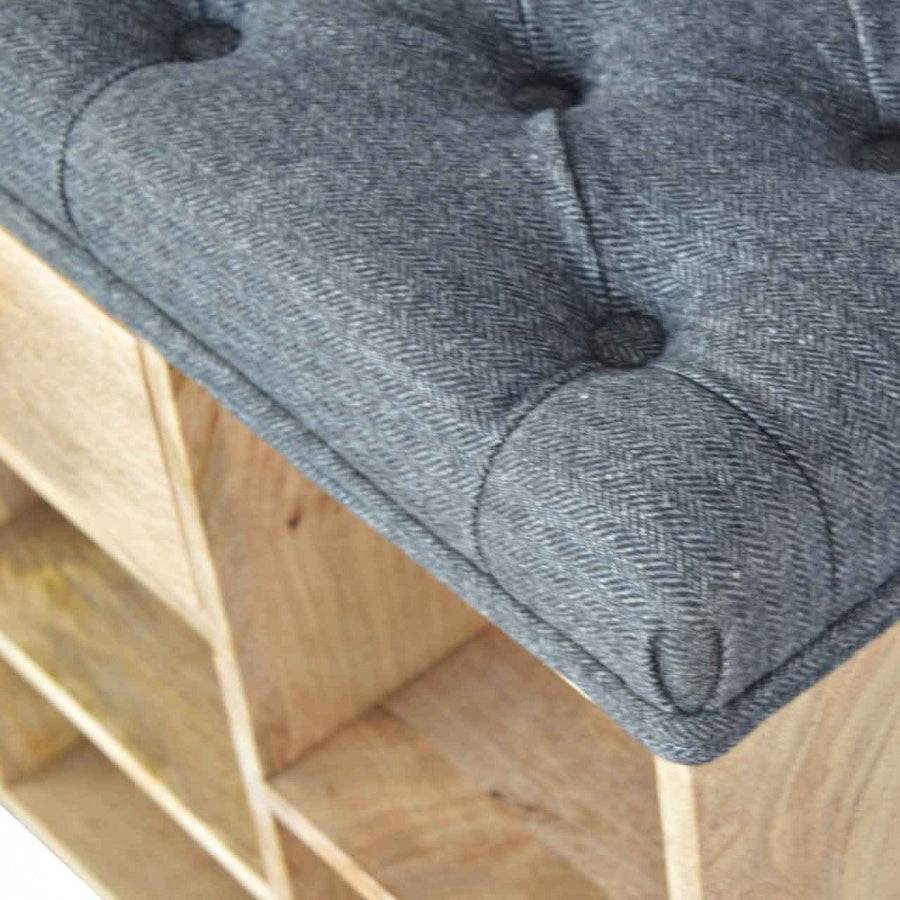 Shoe Storage Bench With Upholstered Black Tweed Seat - Price Crash Furniture