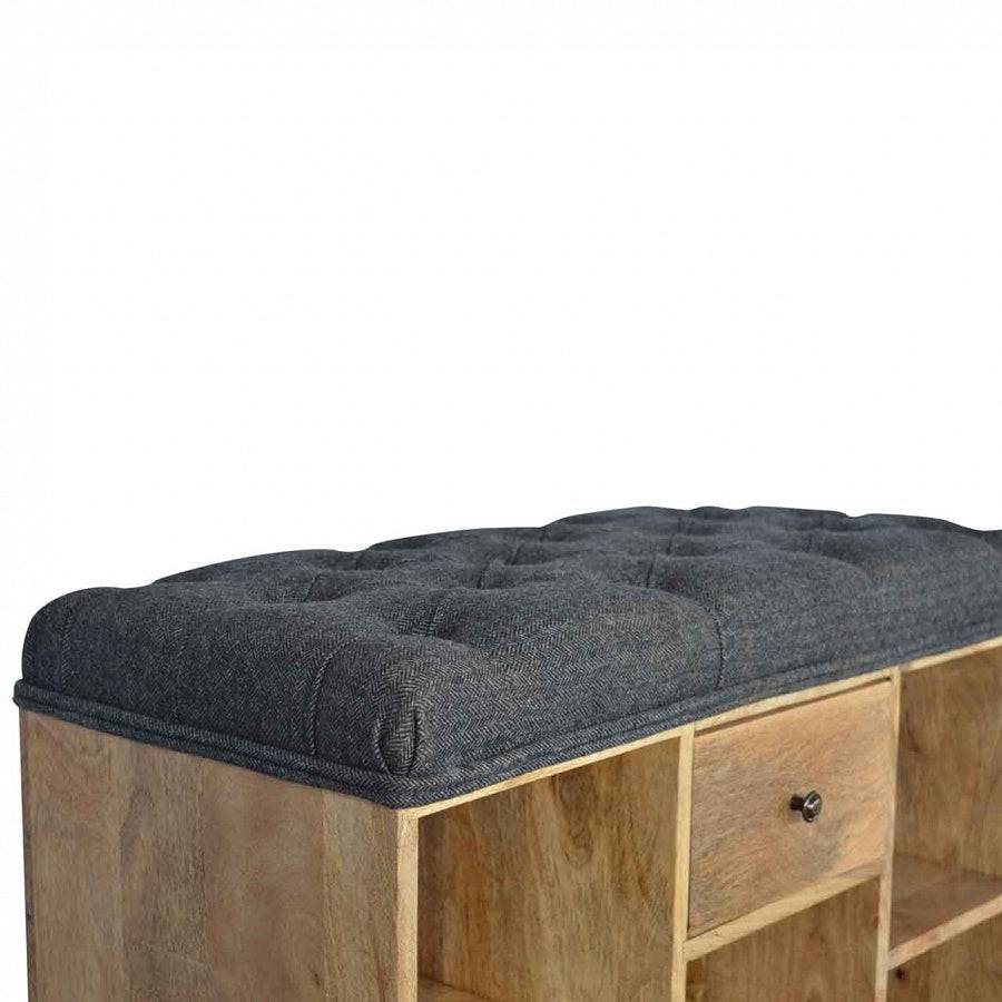 Shoe Storage Bench With Upholstered Black Tweed Seat - Price Crash Furniture