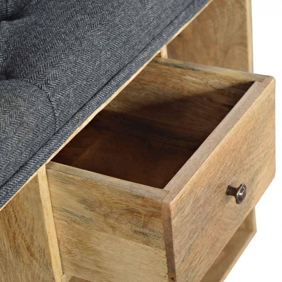 Shoe Storage Bench With Upholstered Black Tweed Seat - Price Crash Furniture