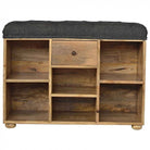 Shoe Storage Bench With Upholstered Black Tweed Seat - Price Crash Furniture