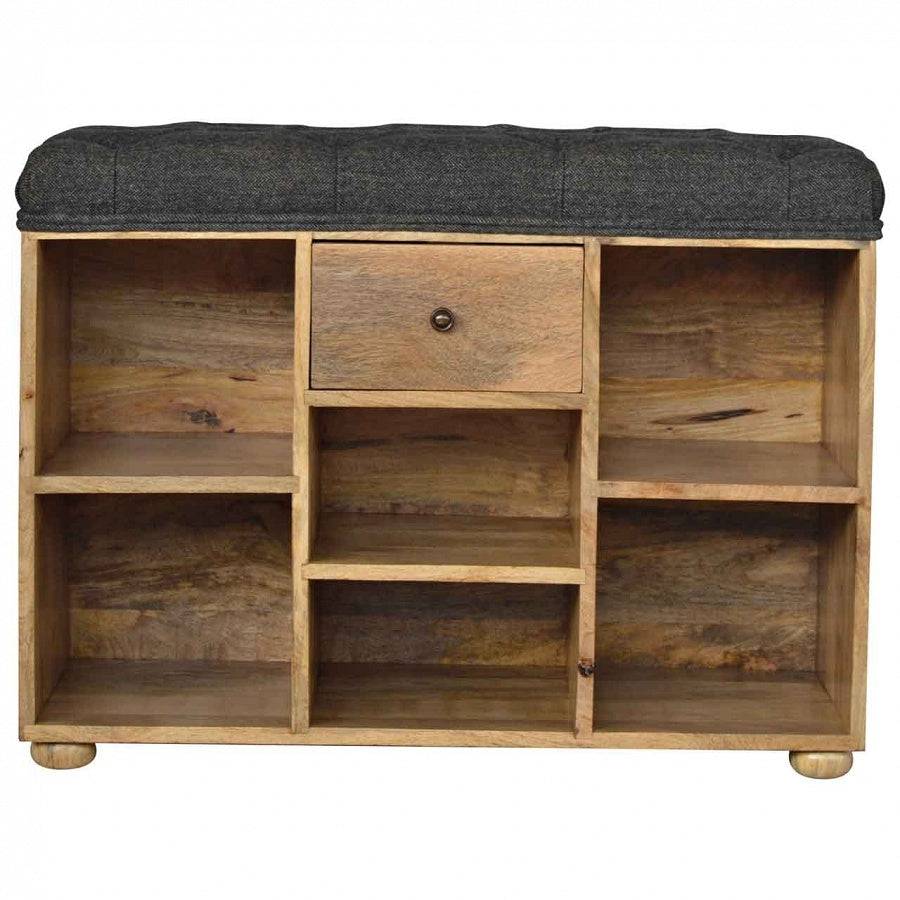 Shoe Storage Bench With Upholstered Black Tweed Seat - Price Crash Furniture