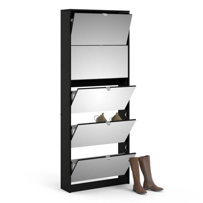 Shoes Shoe cabinet 5 Mirror tilting Doors in Black - Price Crash Furniture