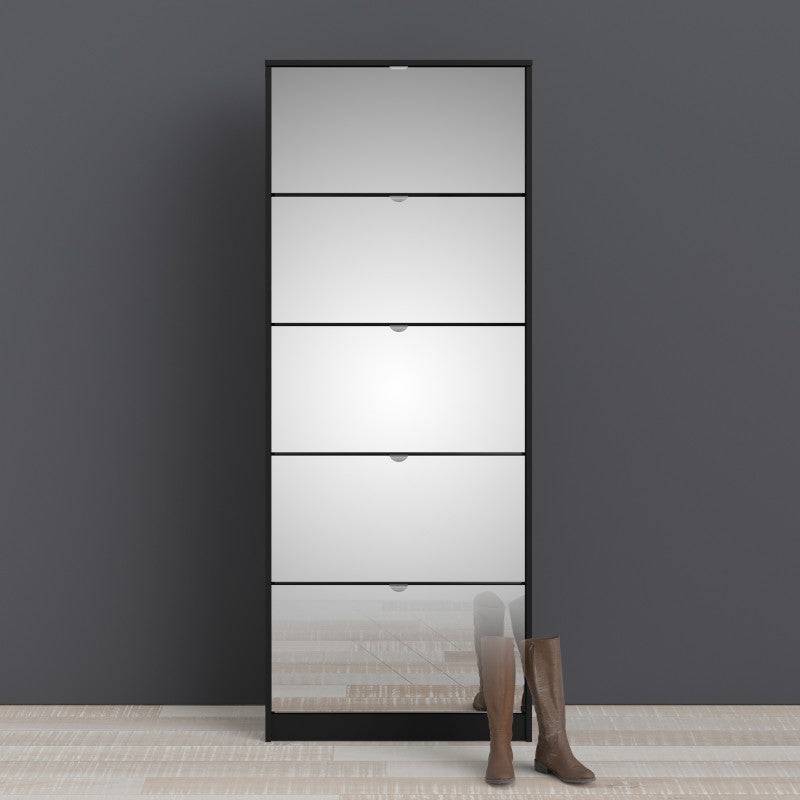 Shoes Shoe cabinet 5 Mirror tilting Doors in Black - Price Crash Furniture