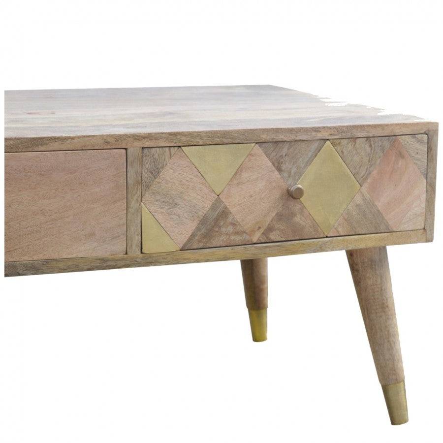 Solid Wood 2 Drawer Writing Desk With Gold Brass Insert - Price Crash Furniture