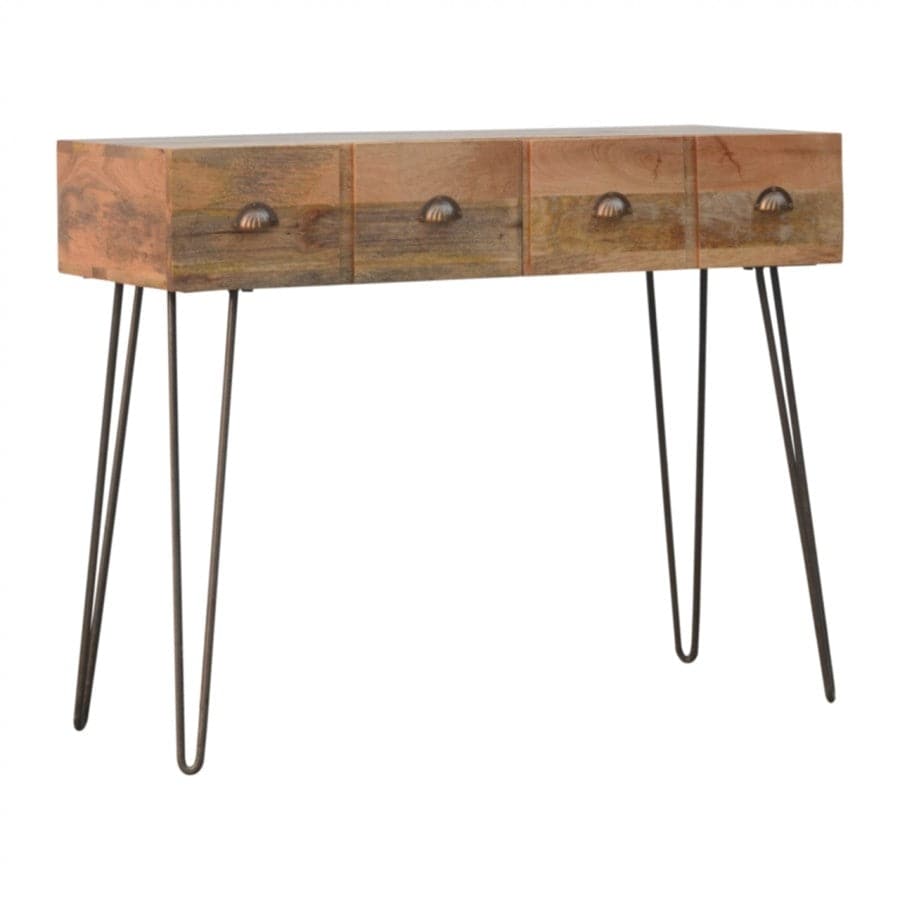 Solid Wood 4 Drawers Console Table With Iron Base - Price Crash Furniture