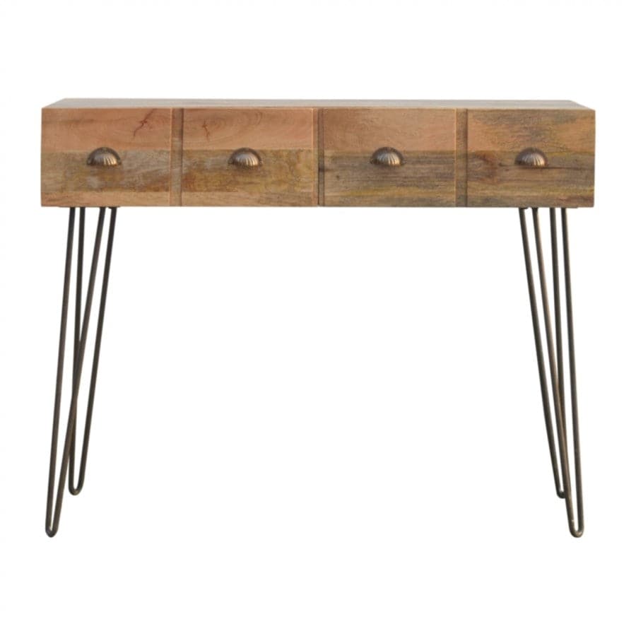 Solid Wood 4 Drawers Console Table With Iron Base - Price Crash Furniture