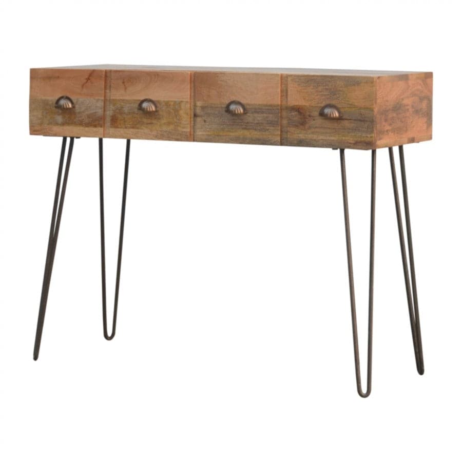 Solid Wood 4 Drawers Console Table With Iron Base - Price Crash Furniture