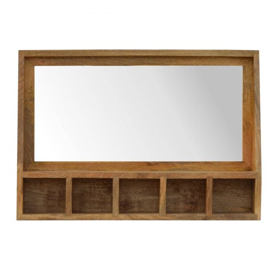 Solid Wood 5 Slot Wall Mounted Unit With Mirror - Price Crash Furniture