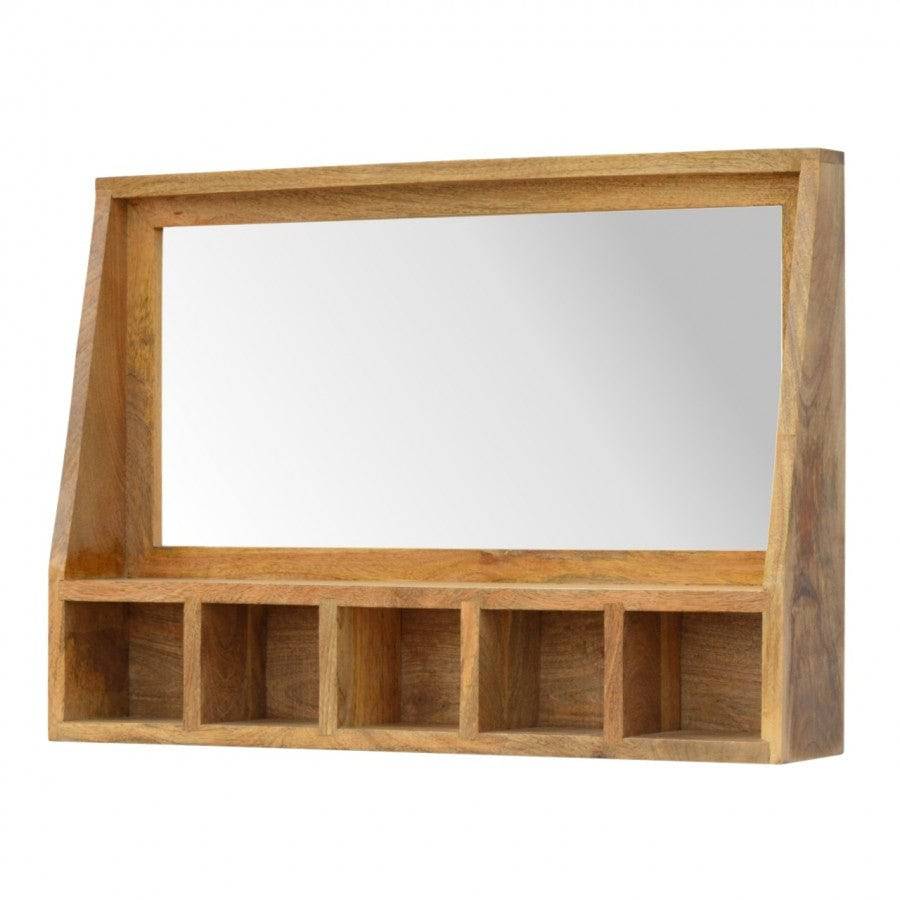 Solid Wood 5 Slot Wall Mounted Unit With Mirror - Price Crash Furniture