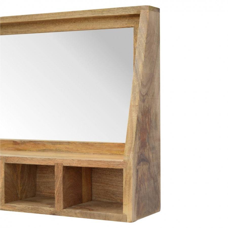 Solid Wood 5 Slot Wall Mounted Unit With Mirror - Price Crash Furniture