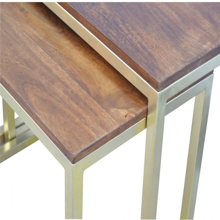 Solid Wood & Iron Gold Base Table Set Of 3 - Price Crash Furniture