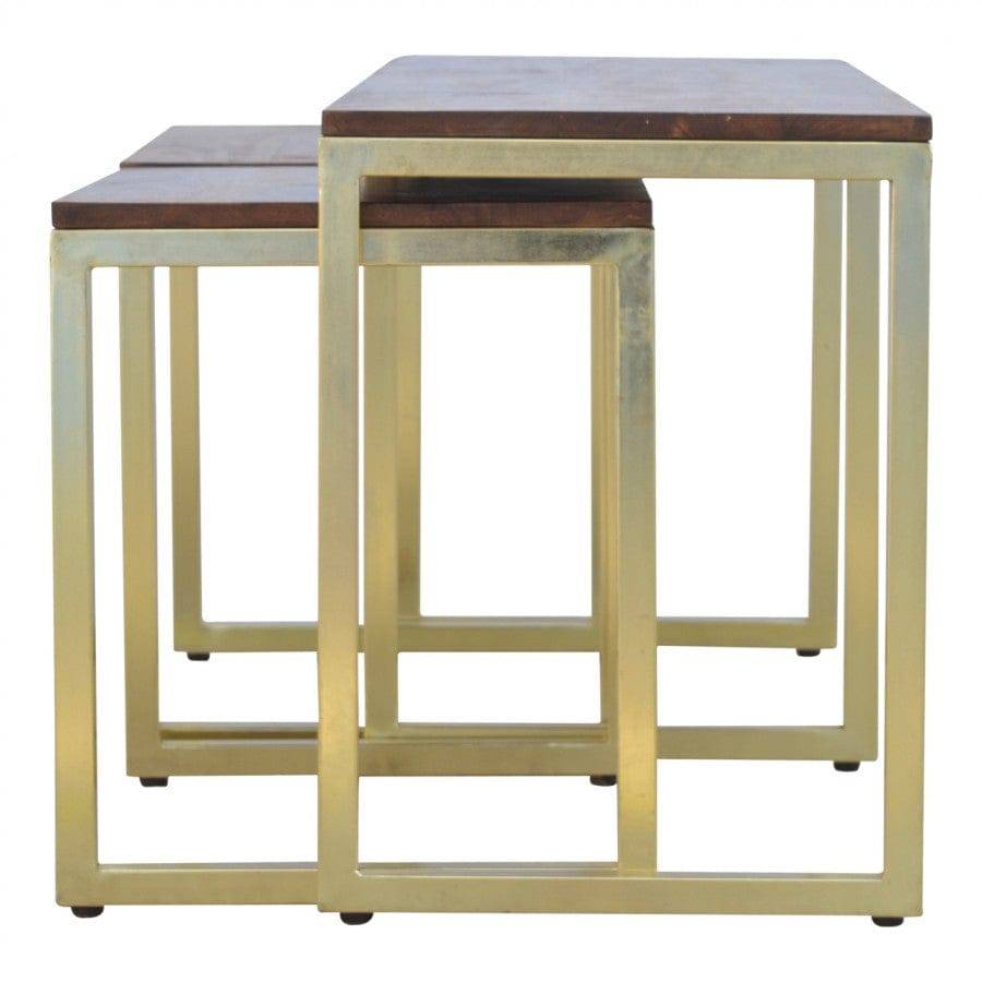 Solid Wood & Iron Gold Base Table Set Of 3 - Price Crash Furniture