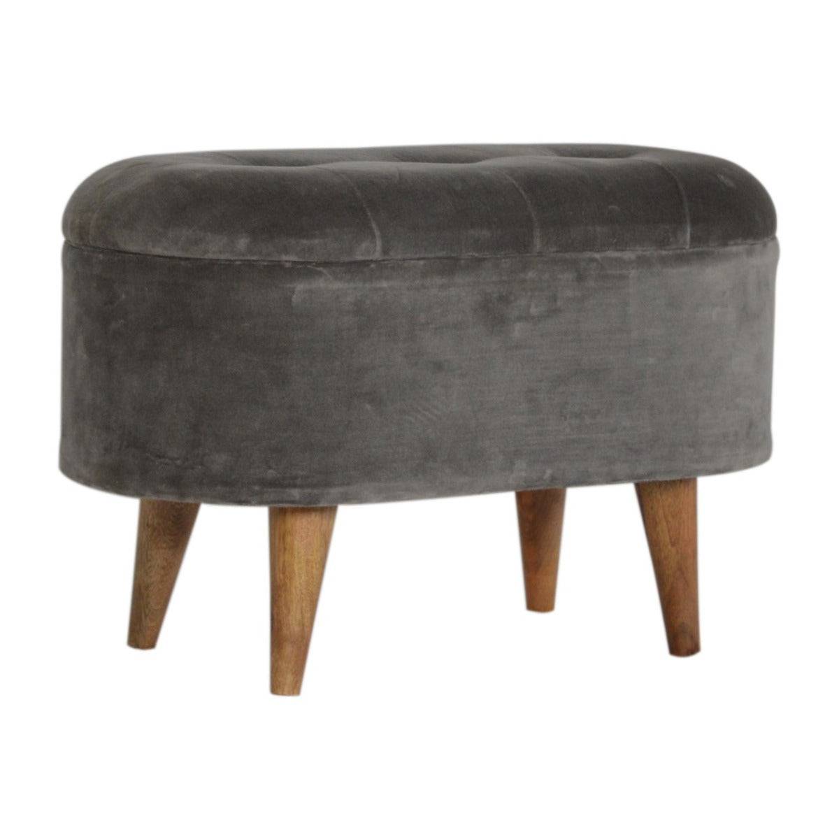 Square Grey Velvet Storage Footstool - Price Crash Furniture