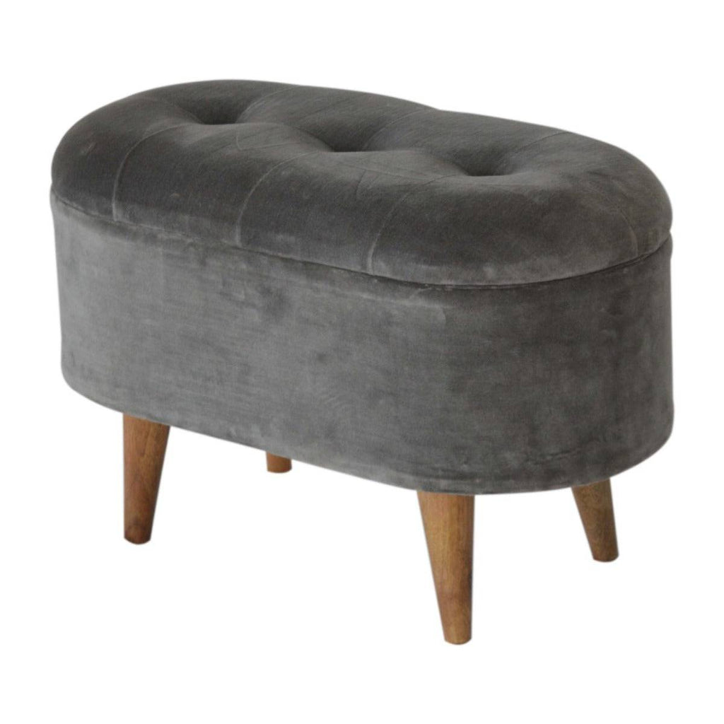 Square Grey Velvet Storage Footstool - Price Crash Furniture