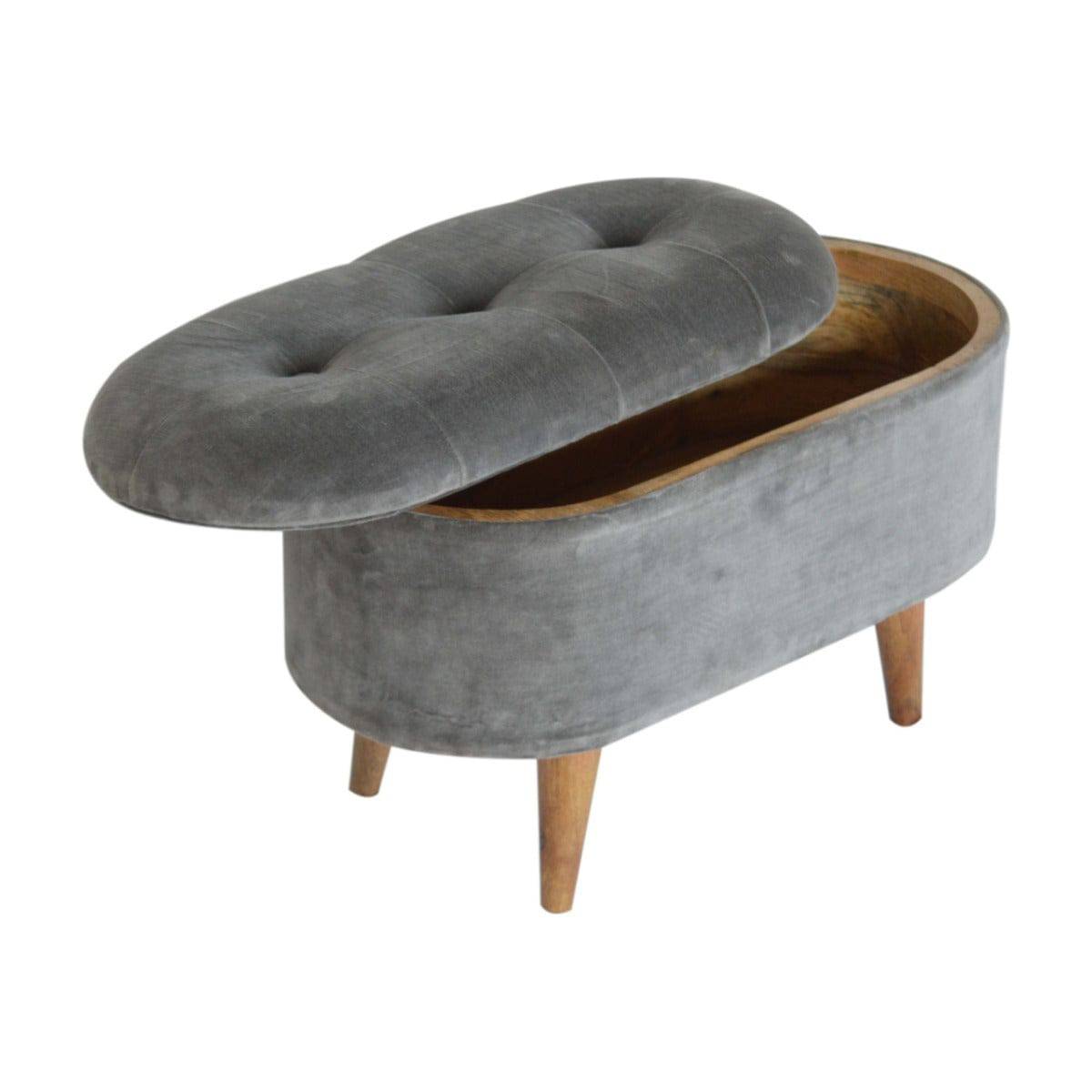 Square Grey Velvet Storage Footstool - Price Crash Furniture