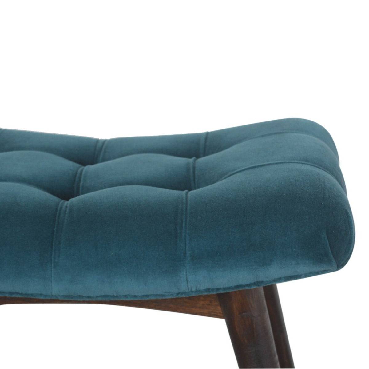 Teal Cotton Velvet Curved Bench - Price Crash Furniture