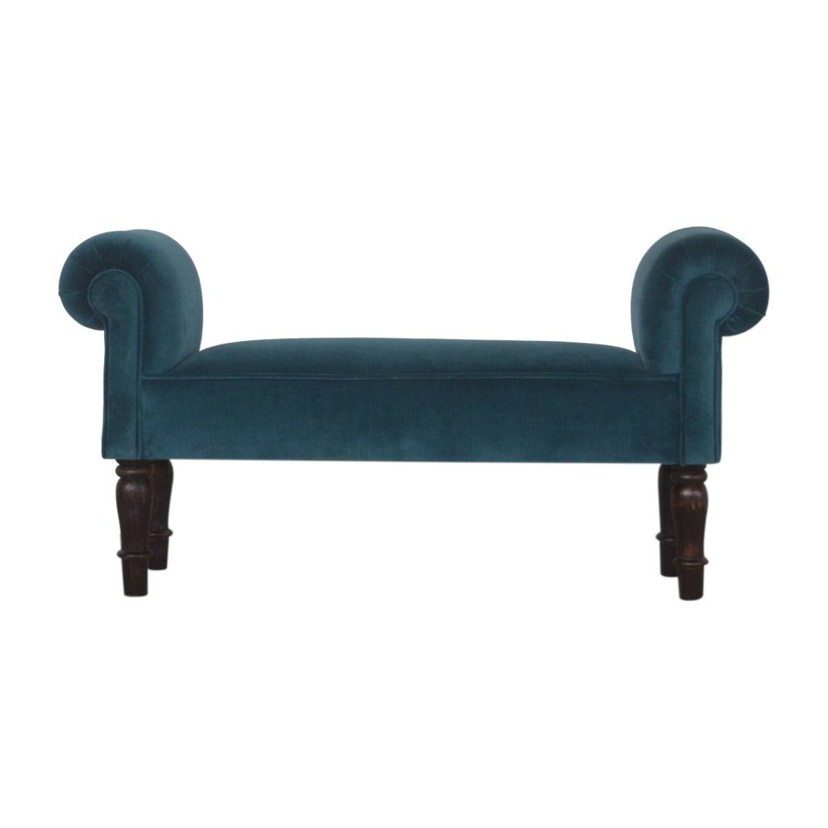 Teal Velvet Bench with Turned Feet - Price Crash Furniture