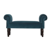 Teal Velvet Bench with Turned Feet - Price Crash Furniture