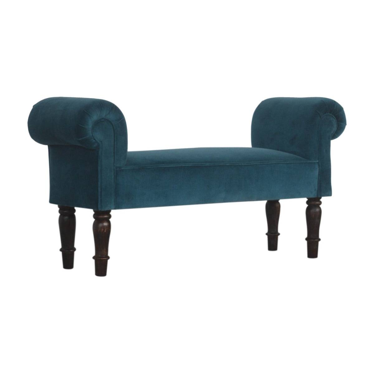 Teal Velvet Bench with Turned Feet - Price Crash Furniture