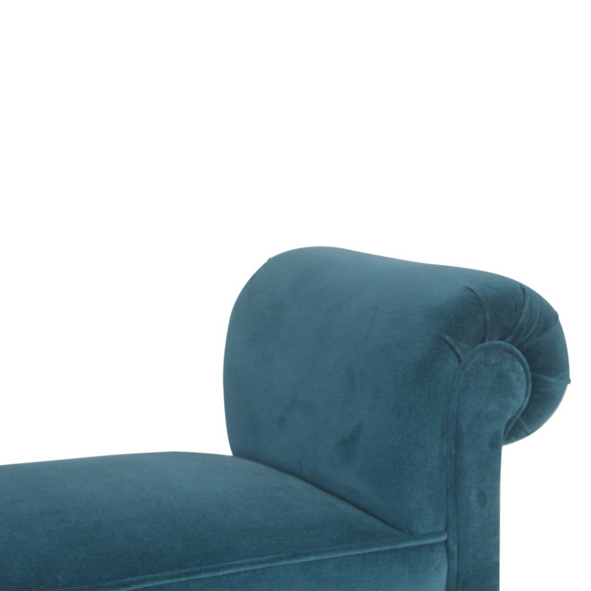 Teal Velvet Bench with Turned Feet - Price Crash Furniture