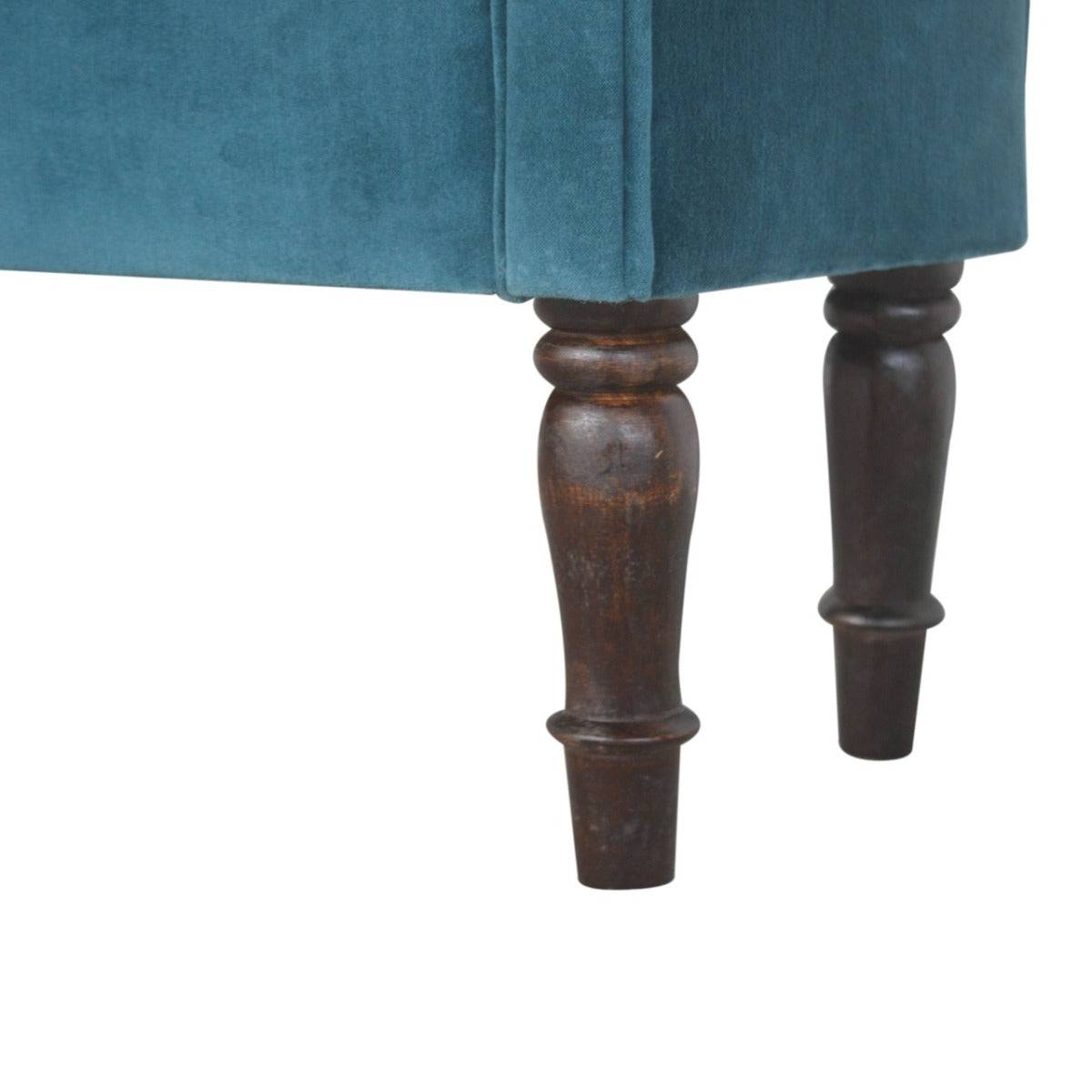 Teal Velvet Bench with Turned Feet - Price Crash Furniture