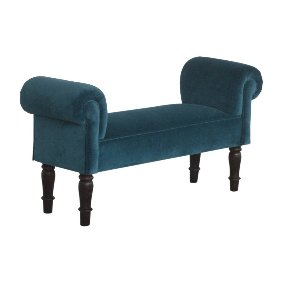 Teal Velvet Bench with Turned Feet - Price Crash Furniture