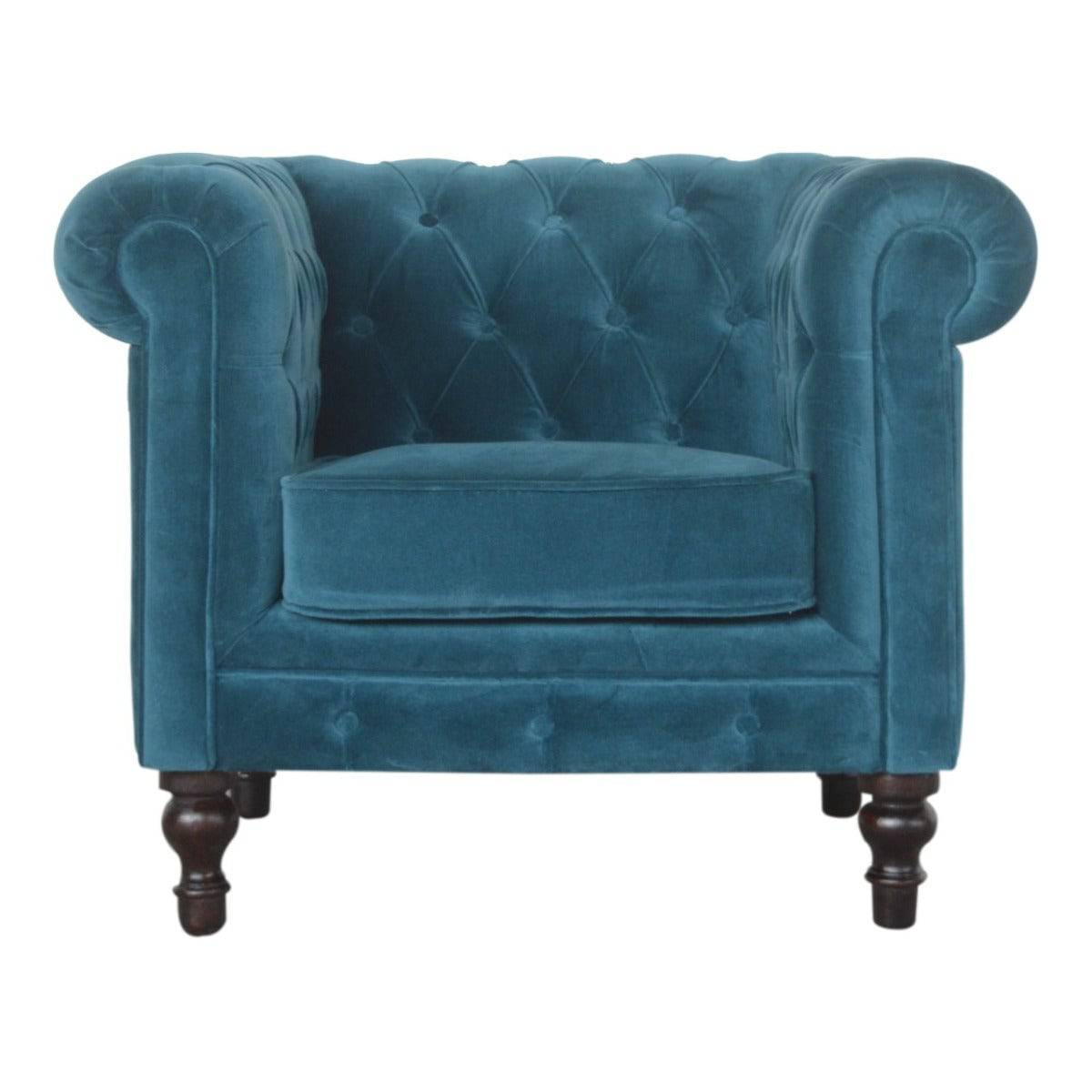 Teal Velvet Chesterfield Armchair - Price Crash Furniture