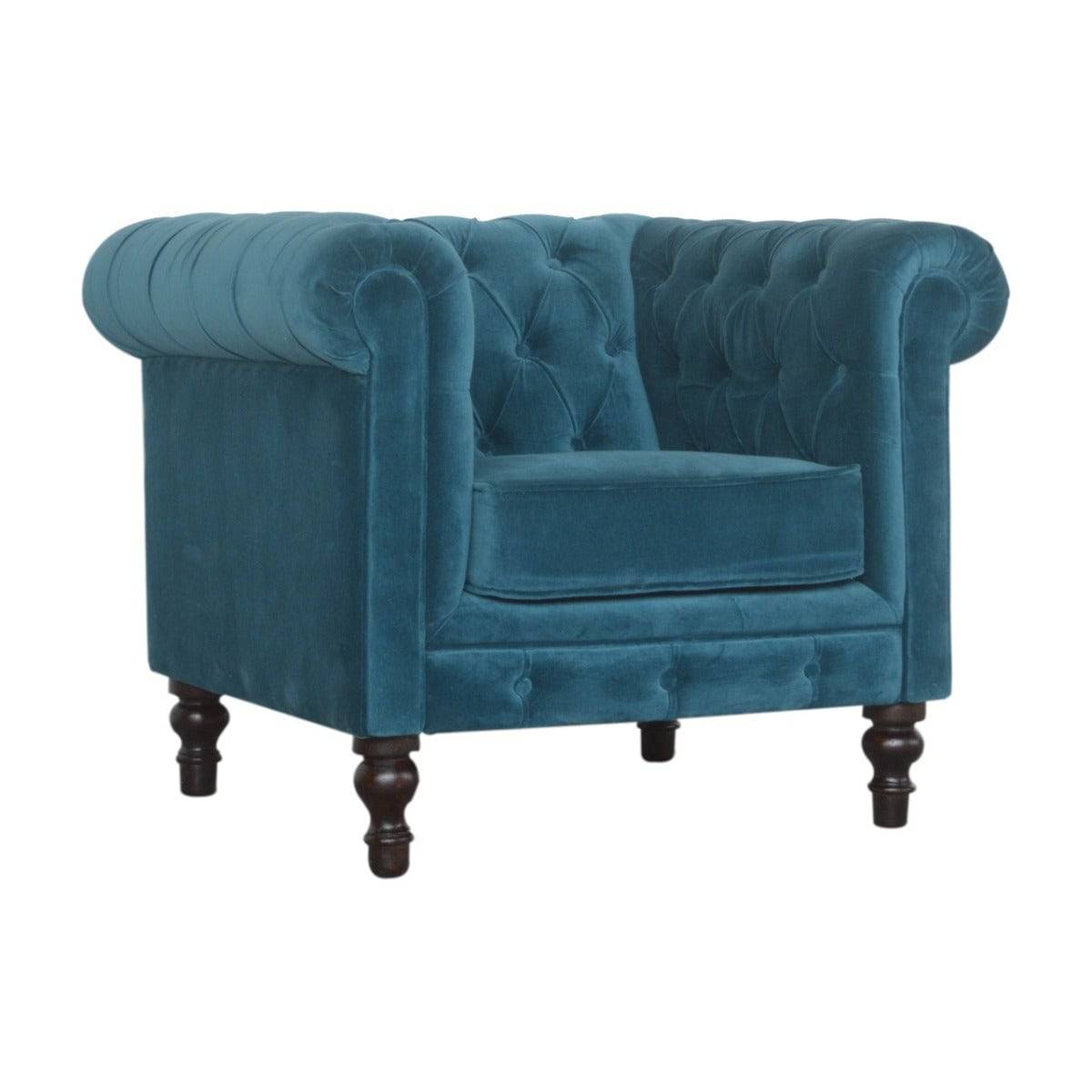 Teal Velvet Chesterfield Armchair - Price Crash Furniture