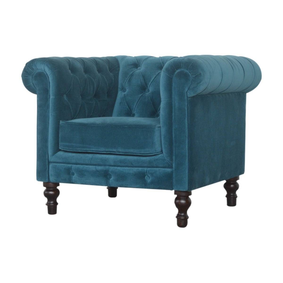 Teal Velvet Chesterfield Armchair - Price Crash Furniture