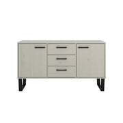 Texas - grey waxed pine industrial style medium sideboard with 2 doors, 3 drawers - Price Crash Furniture