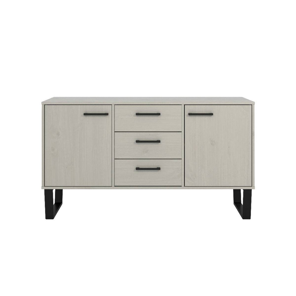 Texas - grey waxed pine industrial style medium sideboard with 2 doors, 3 drawers - Price Crash Furniture