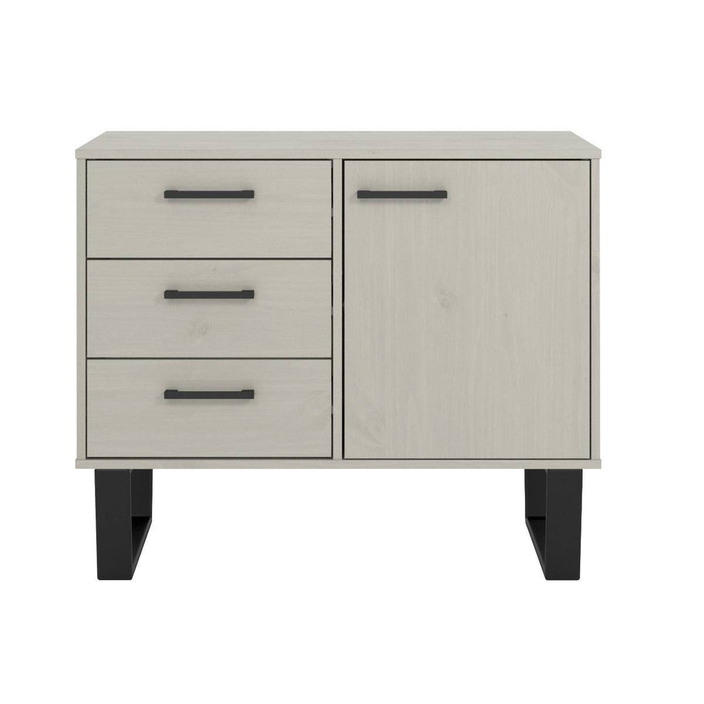Texas - grey waxed pine industrial style small sideboard with 1 door, 3 drawers - Price Crash Furniture
