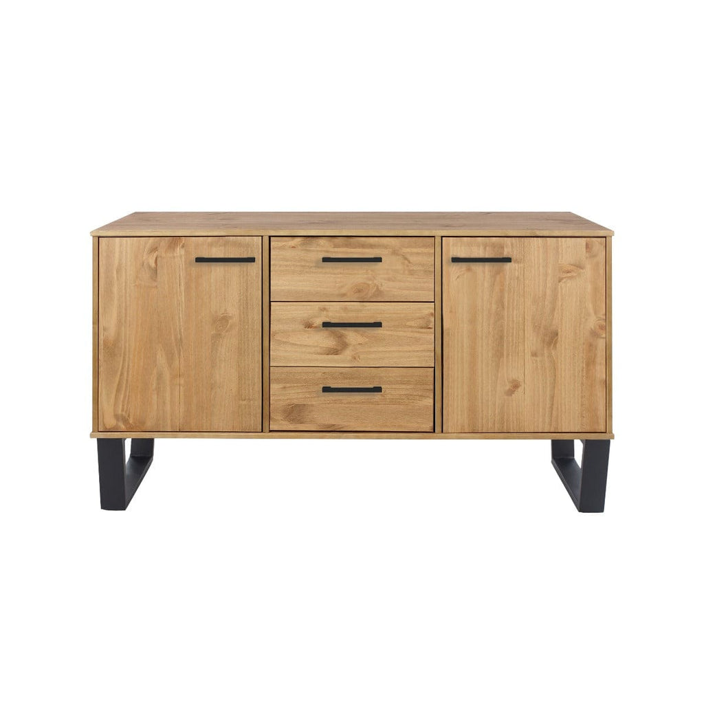Texas - waxed pine industrial style medium sideboard with 2 doors, 3 drawers - Price Crash Furniture