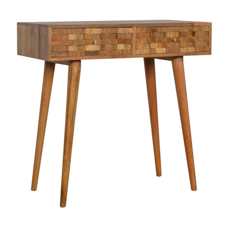 Tile Carved Console Table in Oak-effect Mango Wood - Price Crash Furniture