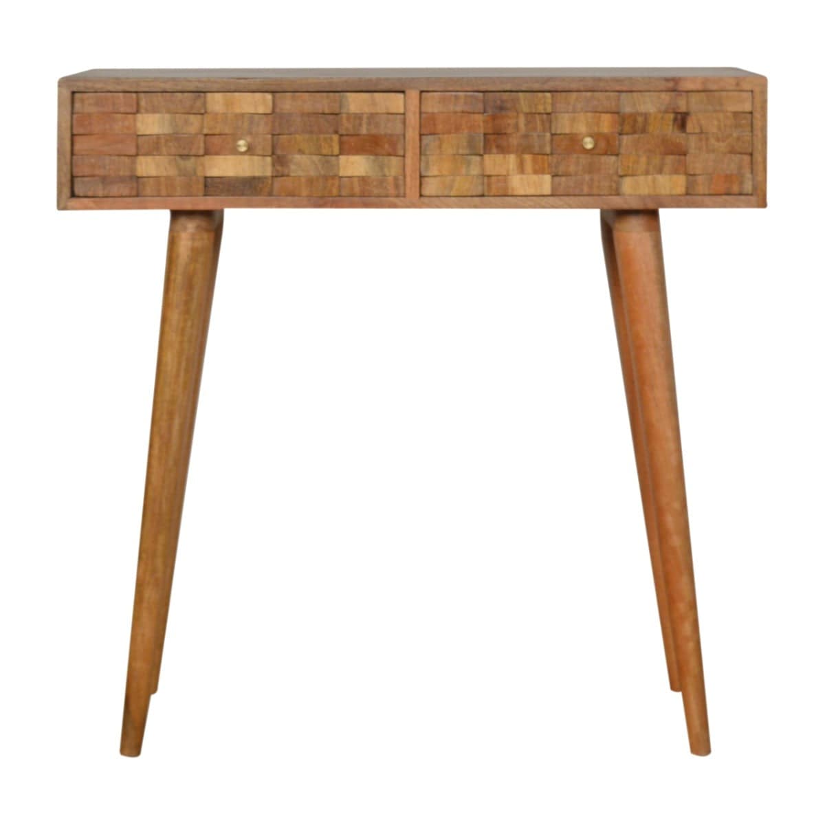 Tile Carved Console Table in Oak-effect Mango Wood - Price Crash Furniture