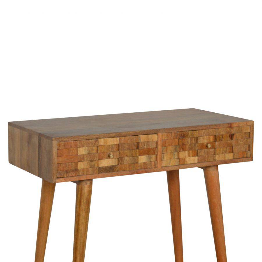 Tile Carved Console Table in Oak-effect Mango Wood - Price Crash Furniture
