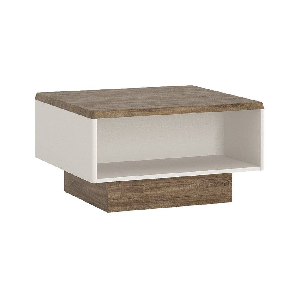 Toledo Square Coffee Table With Shelf In White Gloss & Oak - Price Crash Furniture