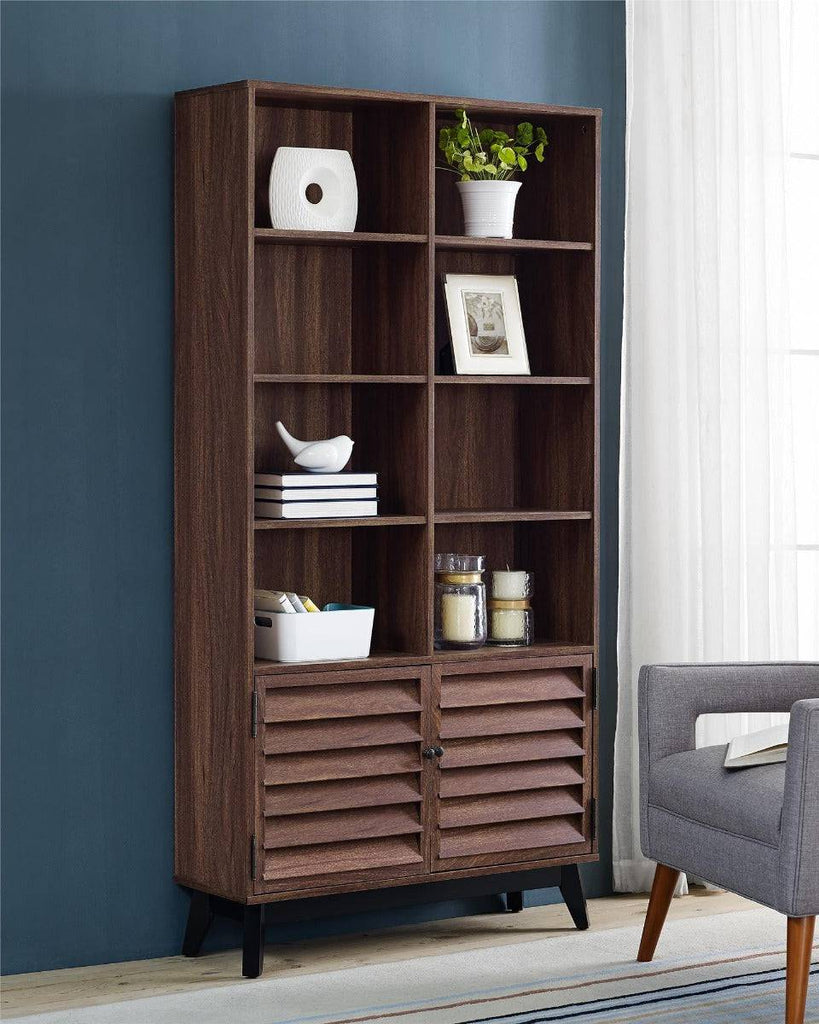 Vaughn 8 shelf 2 door Bookcase in Walnut by Dorel - Price Crash Furniture