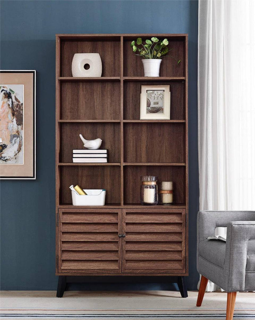 Vaughn 8 shelf 2 door Bookcase in Walnut by Dorel - Price Crash Furniture