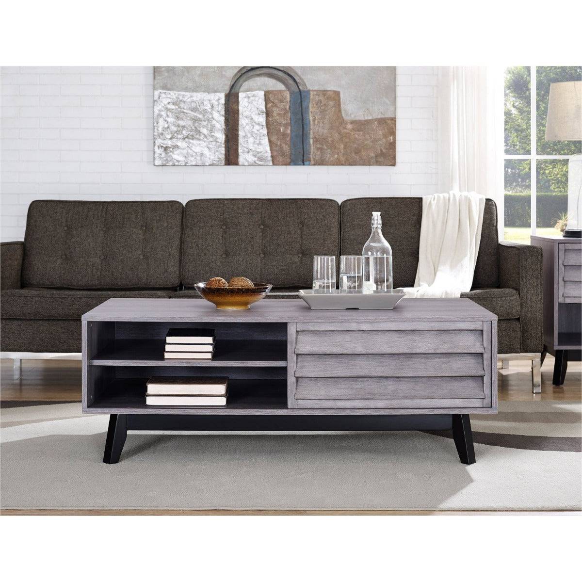 Vaughn Coffee Table with Sliding Doors in Grey Oak by Dorel - Price Crash Furniture