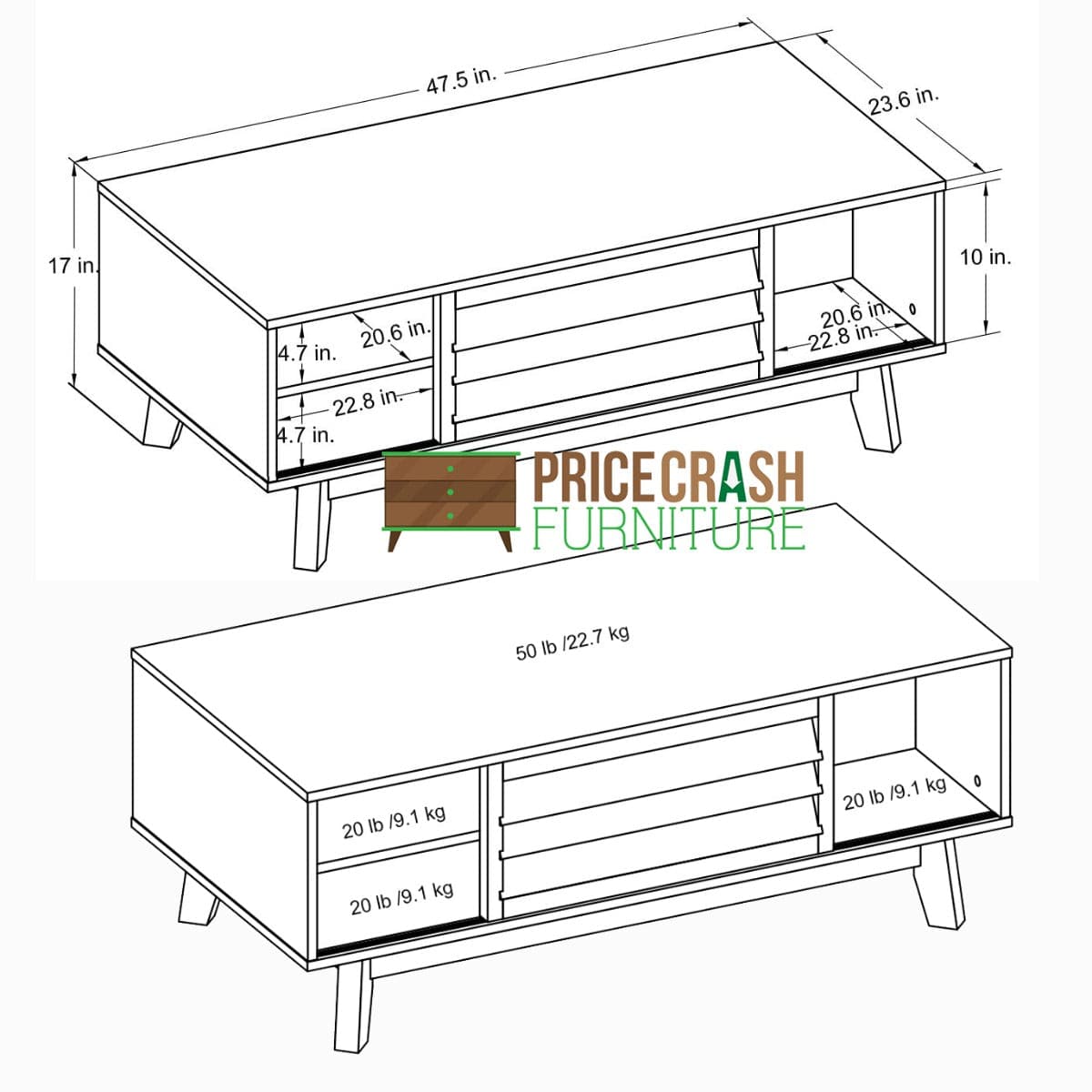 Vaughn Coffee Table with Sliding Doors in Grey Oak by Dorel - Price Crash Furniture