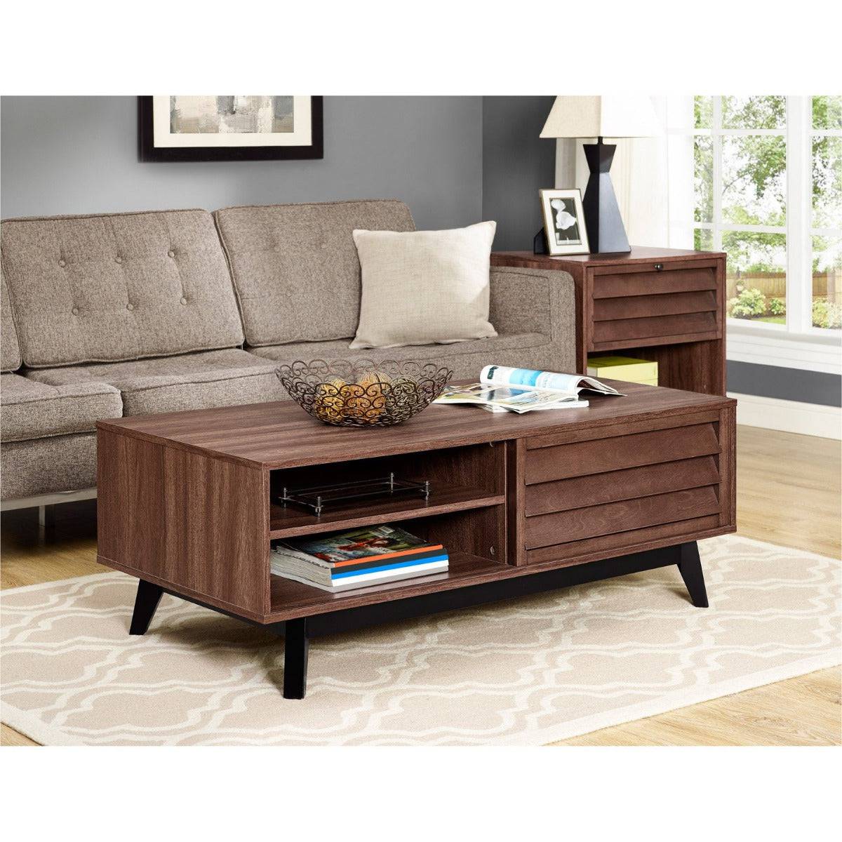 Vaughn Coffee Table with Sliding Doors in Walnut by Dorel - Price Crash Furniture