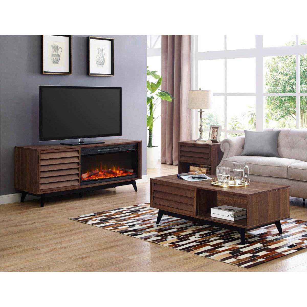 Vaughn Coffee Table with Sliding Doors in Walnut by Dorel - Price Crash Furniture