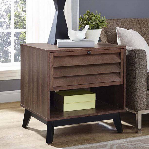 Vaughn Storage Side Table / Bedside in Walnut by Dorel - Price Crash Furniture