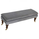 Velvet Bench with Castor Legs in Grey & Walnut-effect Mango Wood - Price Crash Furniture