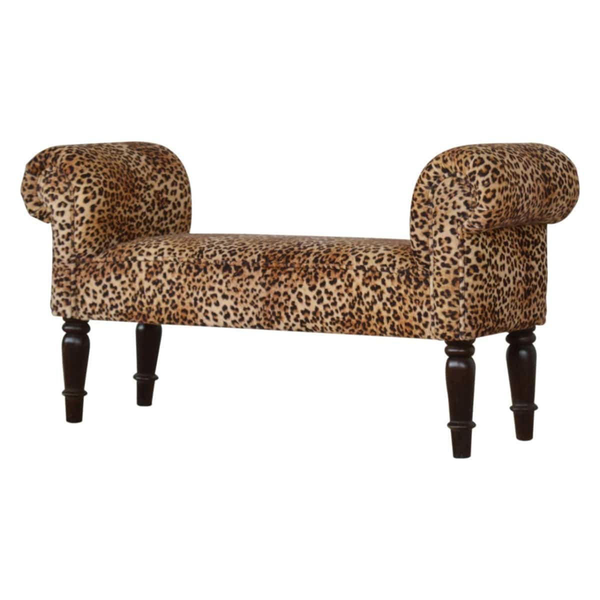 Velvet Bench with Turned Feet in Leopard Print - Price Crash Furniture