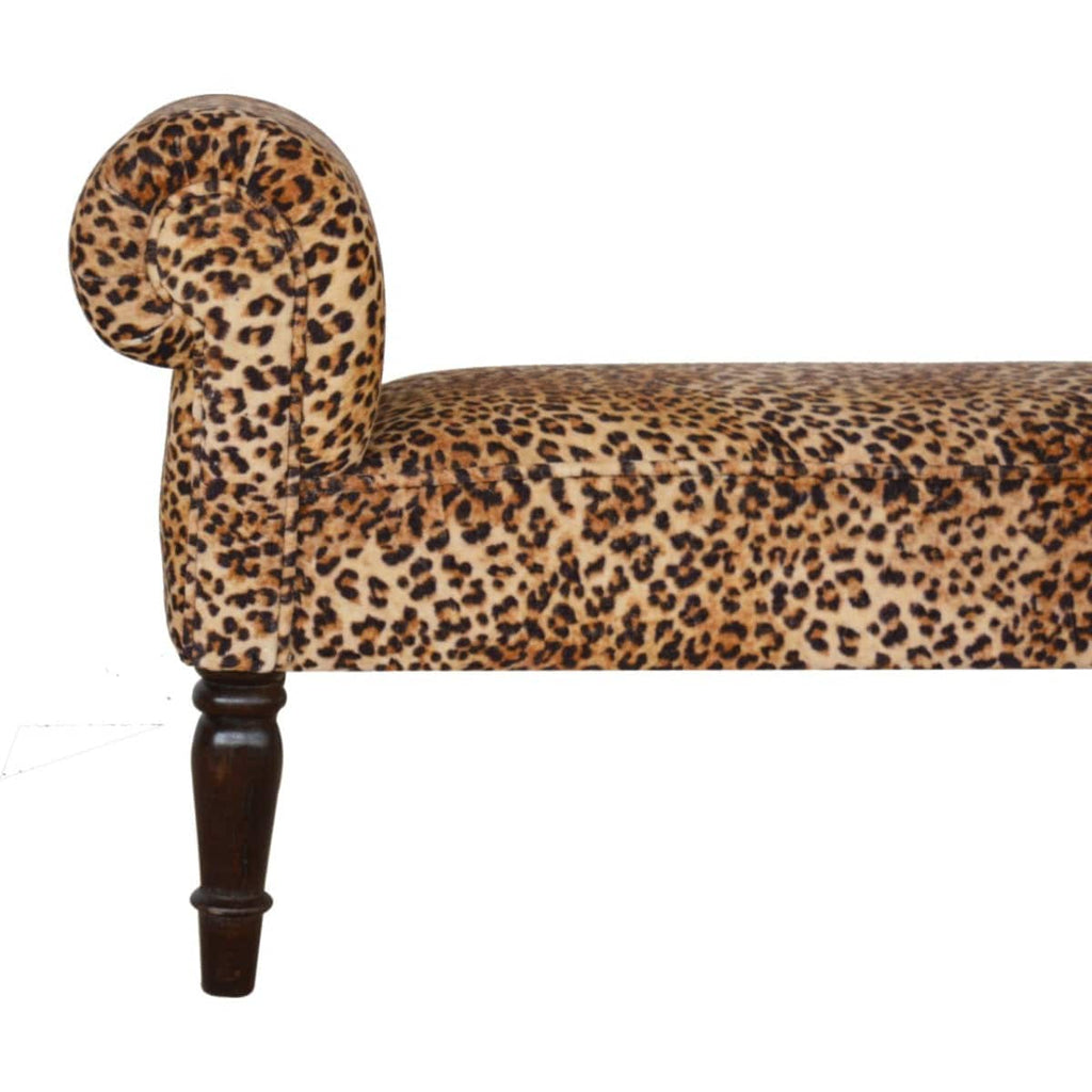 Velvet Bench with Turned Feet in Leopard Print - Price Crash Furniture