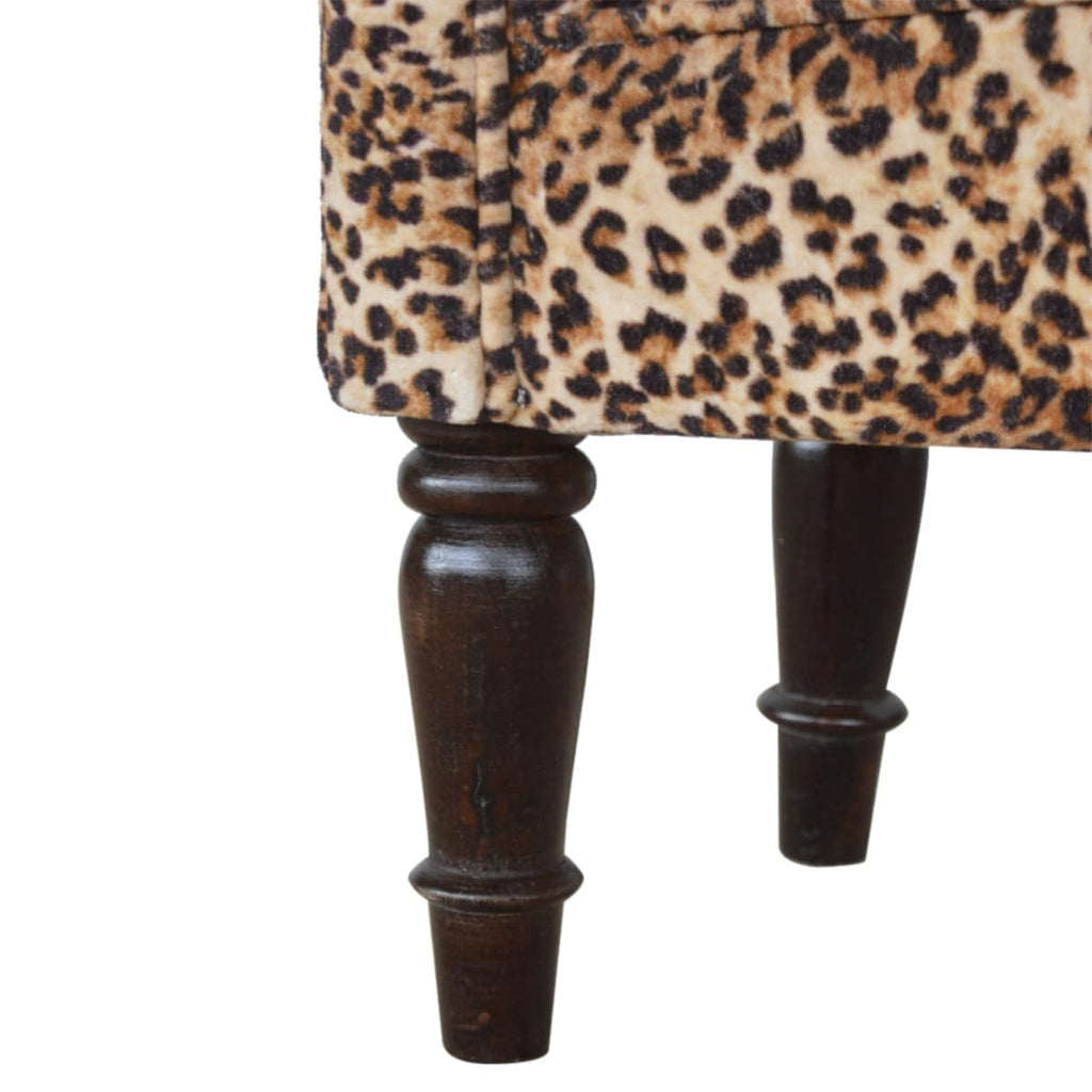 Velvet Bench with Turned Feet in Leopard Print - Price Crash Furniture